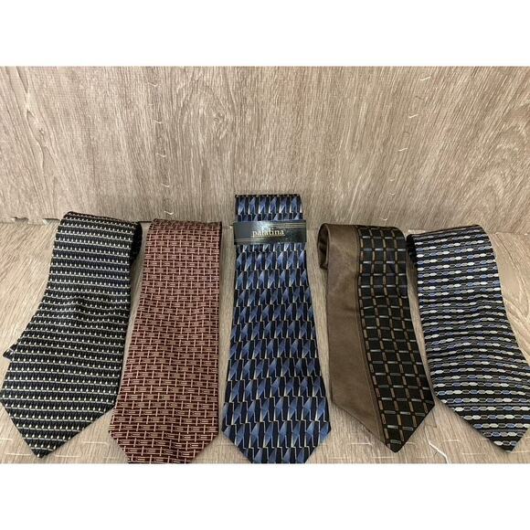 Set of 5 Palatina Vintage Men's Silk Necktie Collection Geometric - Picture 1 of 13